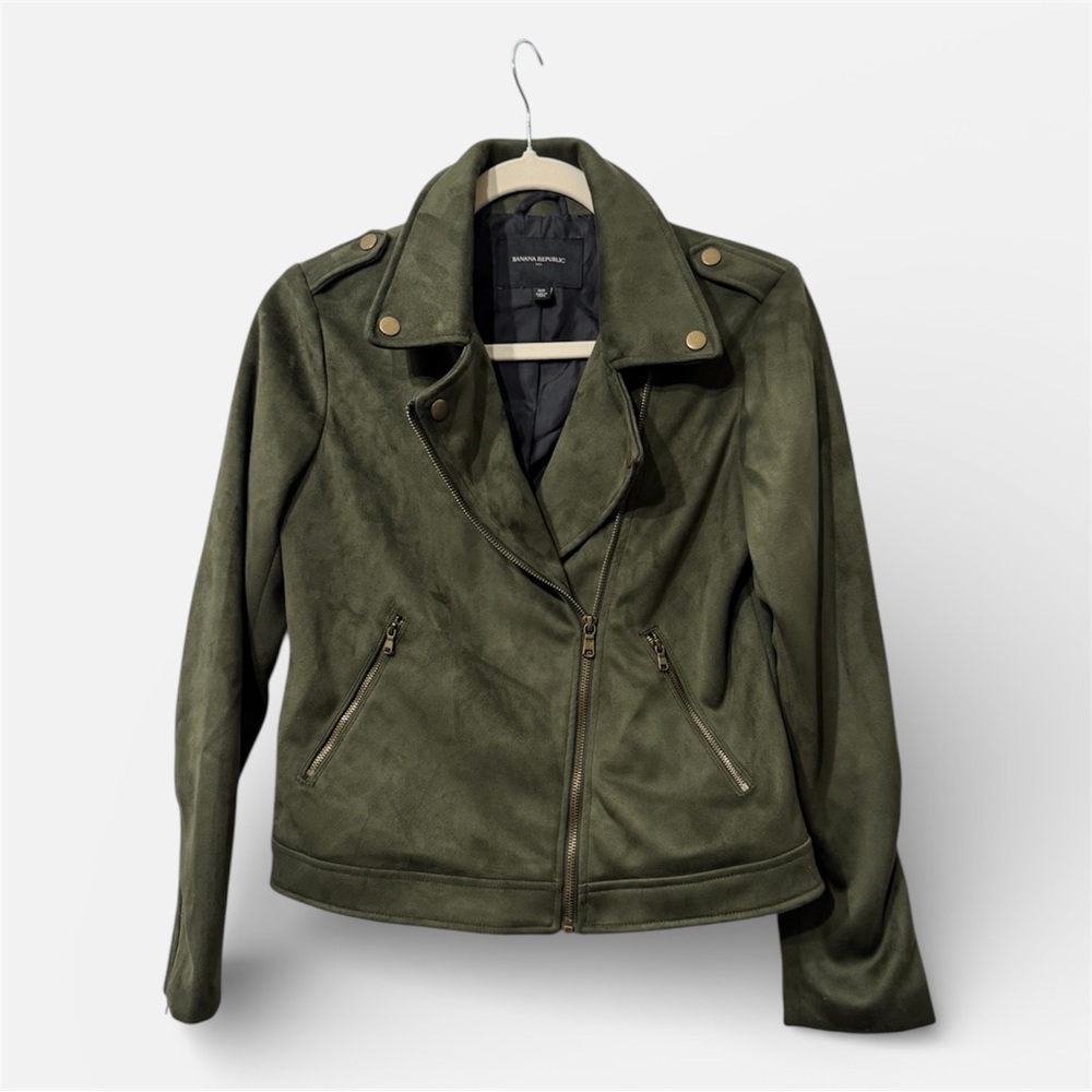 BANANA REPUBLIC Vegan Suede Moto Jacket Women's Size XS Camo Green